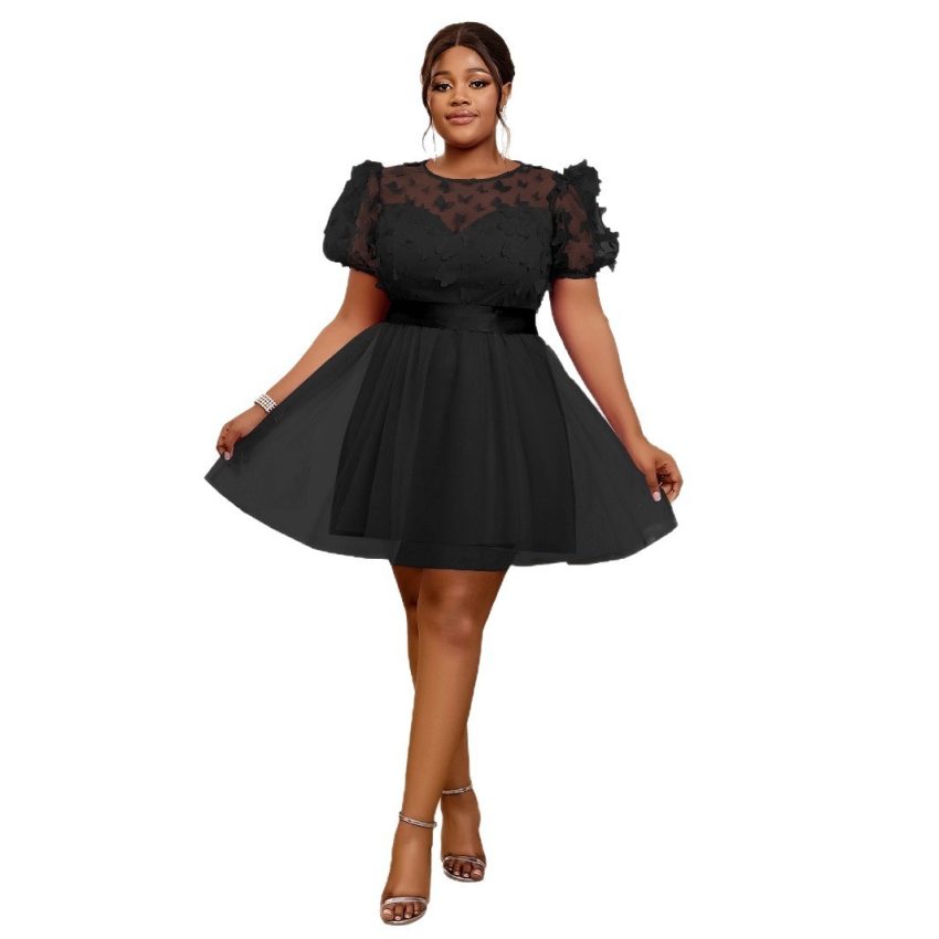 Three-dimensional Butterfly Gauzy Gown Short Sleeve Cute Lady Dress