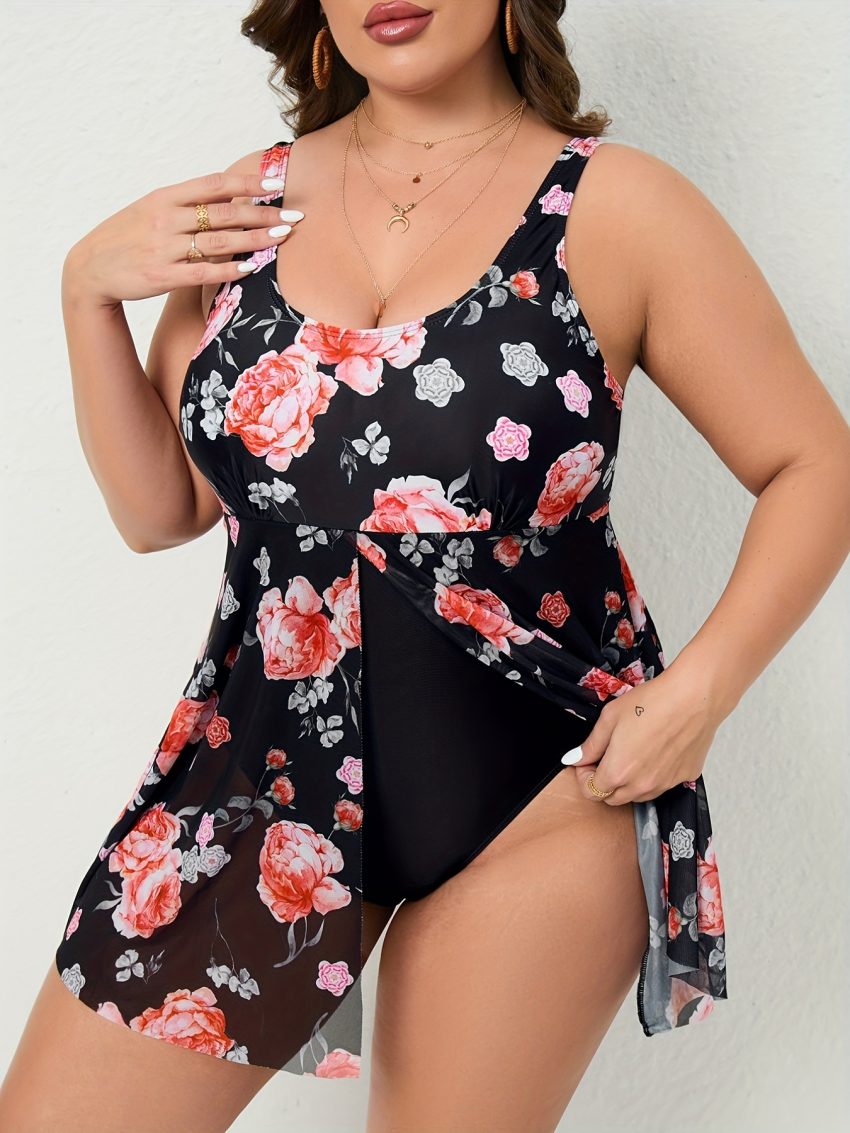 Plus Size One-piece Mesh Skirt Printed Backless Sexy Swimsuit Women's One-piece