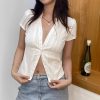 European And American Y2g Hot Girl Style Solid Color Short Sleeve Women's Open Shirt