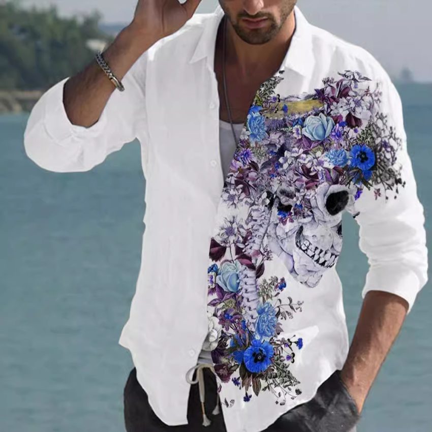 Color Matching Bamboo Linen Printed Men's Shirt