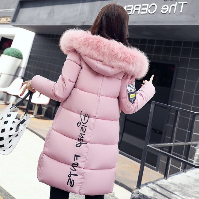 Women's Mid-Length Padded Jacket with Fur Collar