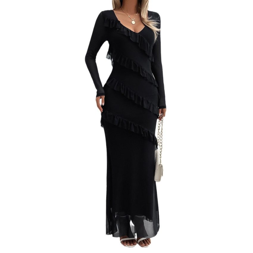 Women's Elegant Slim Fit Mesh V-neck Dress
