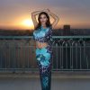 Contrast Color Leopard Print Flower Print Sleeveless Midriff-baring Long Dress Suit