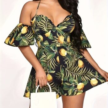 Women's Off-Shoulder Ruffled V-Neck Jumpsuit