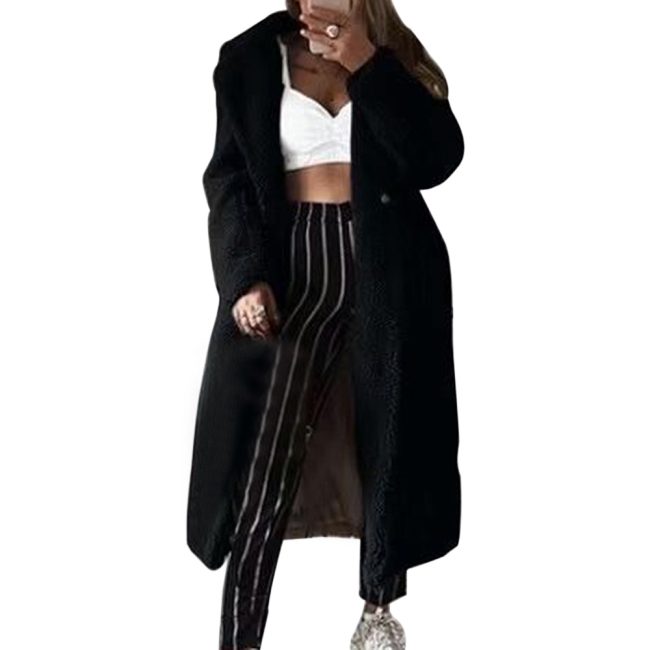 Solid color long coat faux fur coat soft plush thick