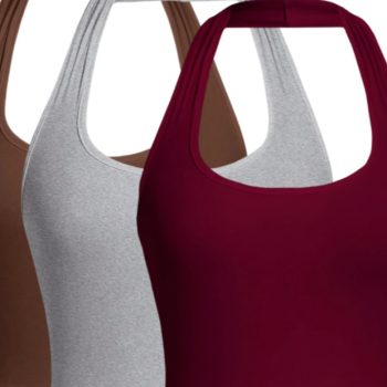 Solid Color Cropped Halter Neck Slim Fit Tank Top For Women 3PC Set