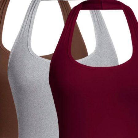 Solid Color Cropped Halter Neck Slim Fit Tank Top For Women 3PC Set