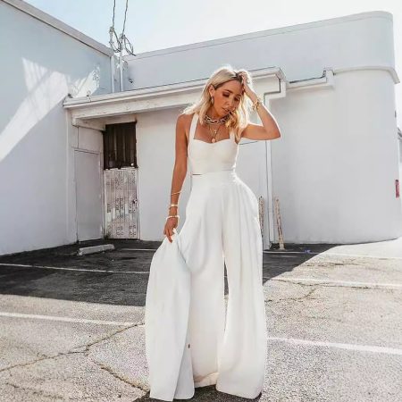Sexy Spaghetti Straps Chest Wrap Vest Casual Loose Trousers Two-piece Set
