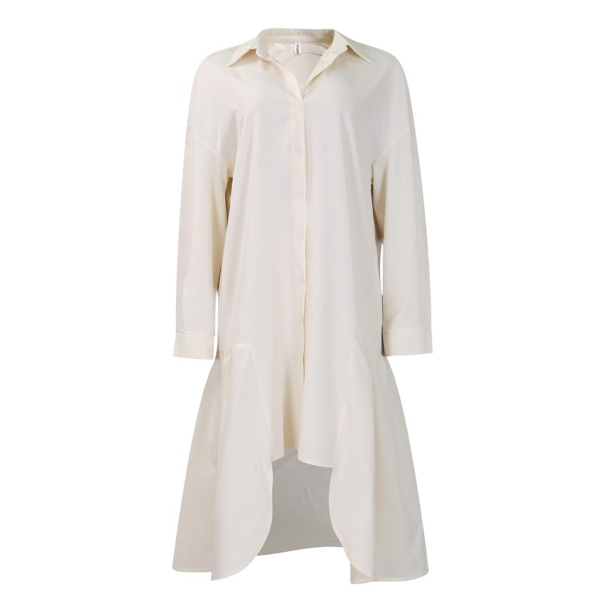 Long Sleeve Irregular Midi Dress Solid Color Plus Size