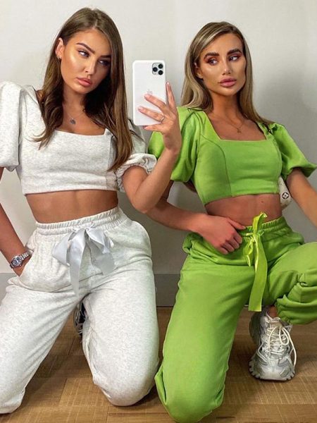 Women's Lantern Sleeve Square Neck T-shirt High Waist Pants Pants Casual Suit