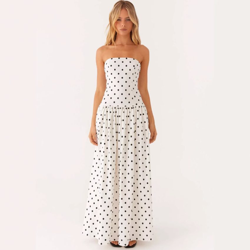 Fashion Tube Top Printed Long Dress Women