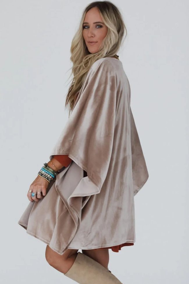 Smoke Gray Sleeve Open Front Velvet Kimono