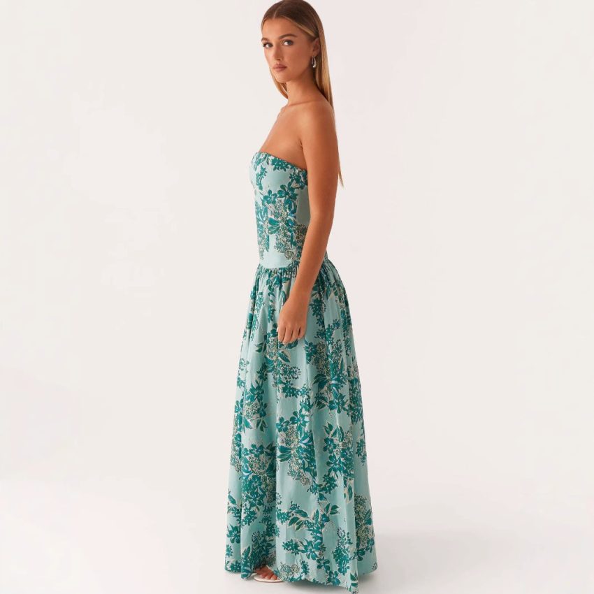 Fashion Tube Top Printed Long Dress Women