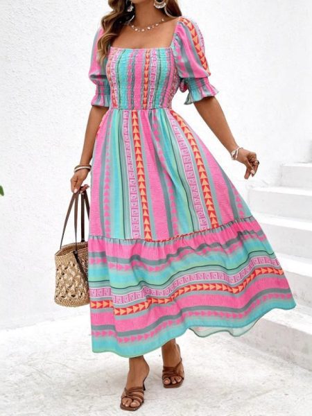 Spring And Summer Short Sleeve Dress Leisure Vacation
