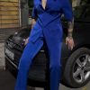 Blue Short - Sleeve Suit With Heart - Shaped Pocket Details