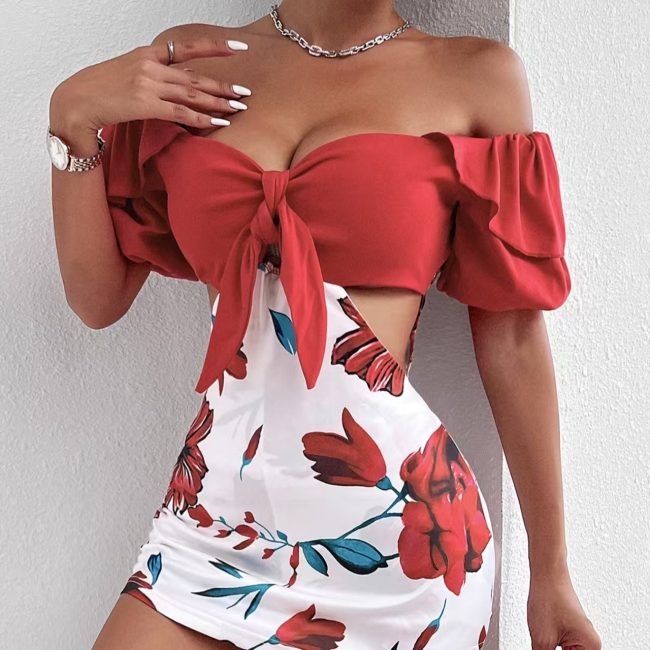 Women's Off-Shoulder Floral Knot Jumpsuit