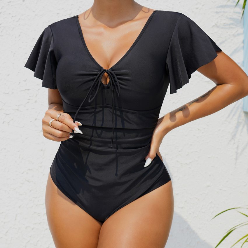 Tight-fitting High Elastic Belly-covering Short Sleeve Swimsuit