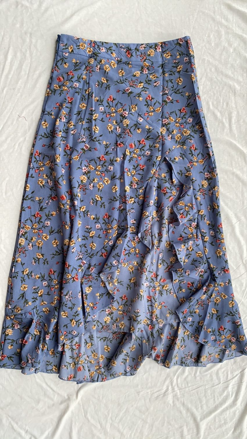 Printed Ruffled Side Slit Skirt