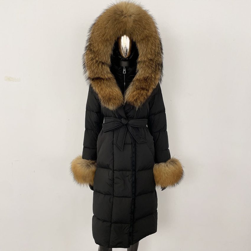 Thickened Long Section White Goose Down Slim Fit Women's Coat