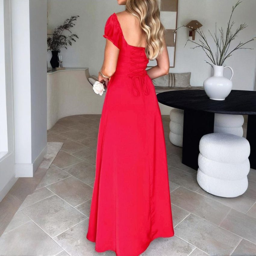 Women's Bohemian Backless Maxi Dress Flowy Ruffled Beach Dress With Adjustable Belt Summer Vacation Boho Dress For Casual Outings