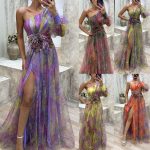 New Party Mesh Slanted Shoulder Dress INS Casual And Fashionable Women's Long Skirt