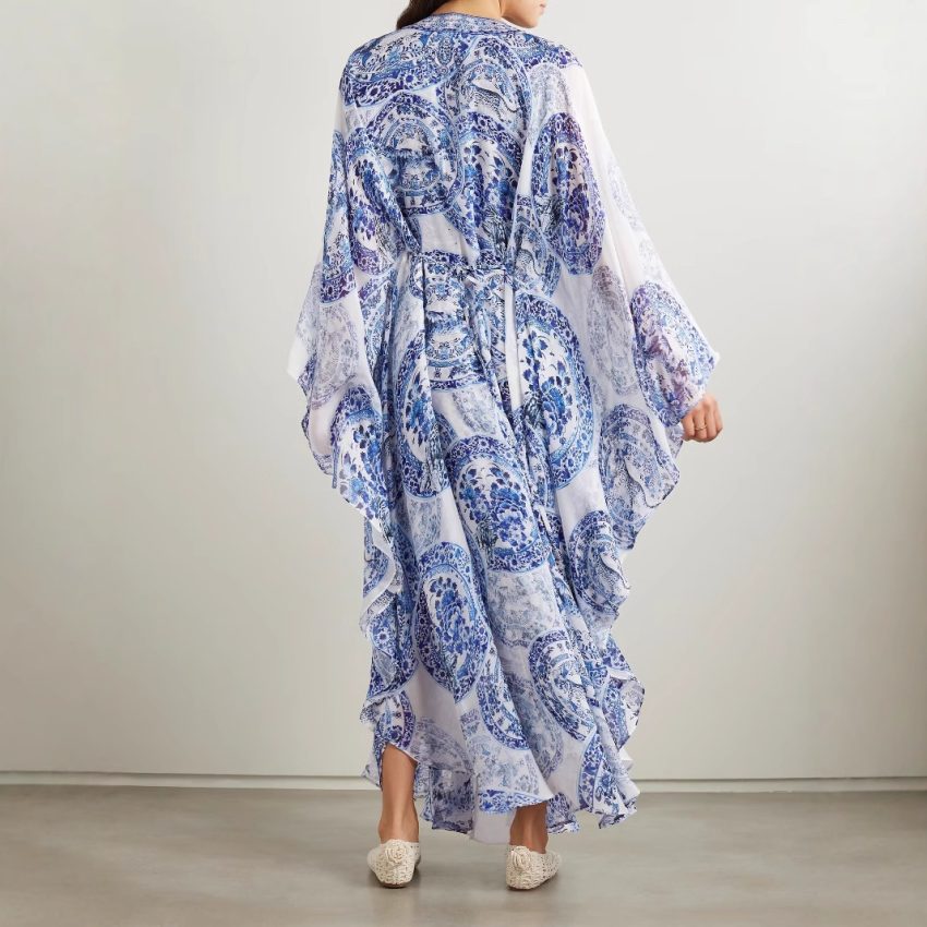 Printed Loose-fitting Plus Size V-neck Dress Women