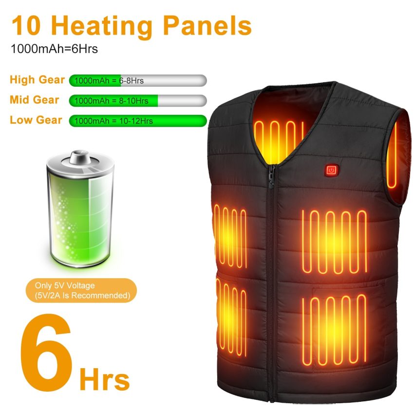 1Pc Heat Jacket Vest 3 Heating Gear Adjustable USB Heated Vest Warm Heat Coat Vest With 10 Heating Pads For Men Women Winter Outdoor Activity
