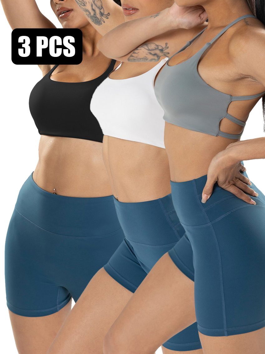 3 Pack Sports Bra For Women,Padded Strappy Sports Bra With Removable Cups Medium Support Workout Yoga Gym Bra