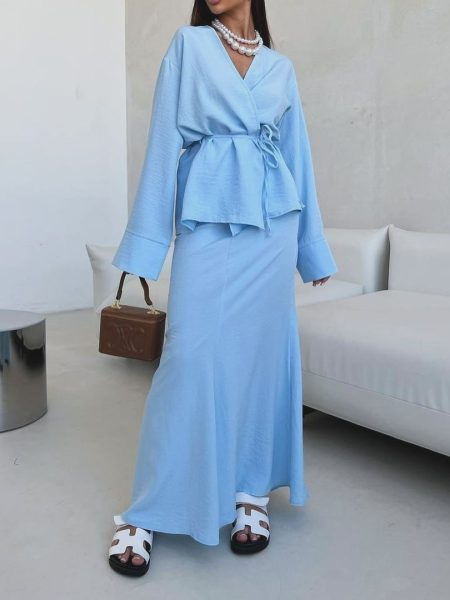 Autumn And Winter Lacing Waist-controlled Top Long Dress