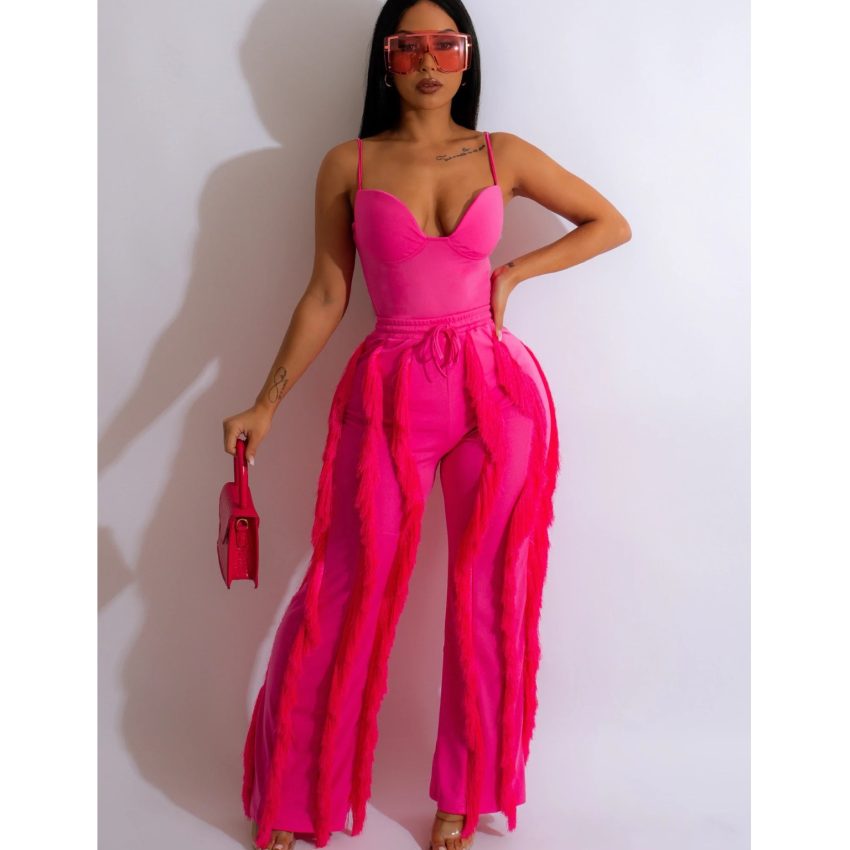 Solid Color Tassel Two-piece Suit