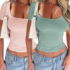 2 Piece Women's T-Shirt Solid Color Y2K Sexy Top Slim Fit Crew Neck Short Sleeves