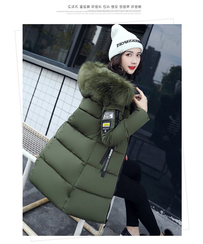 Women's Mid-Length Padded Jacket with Fur Collar