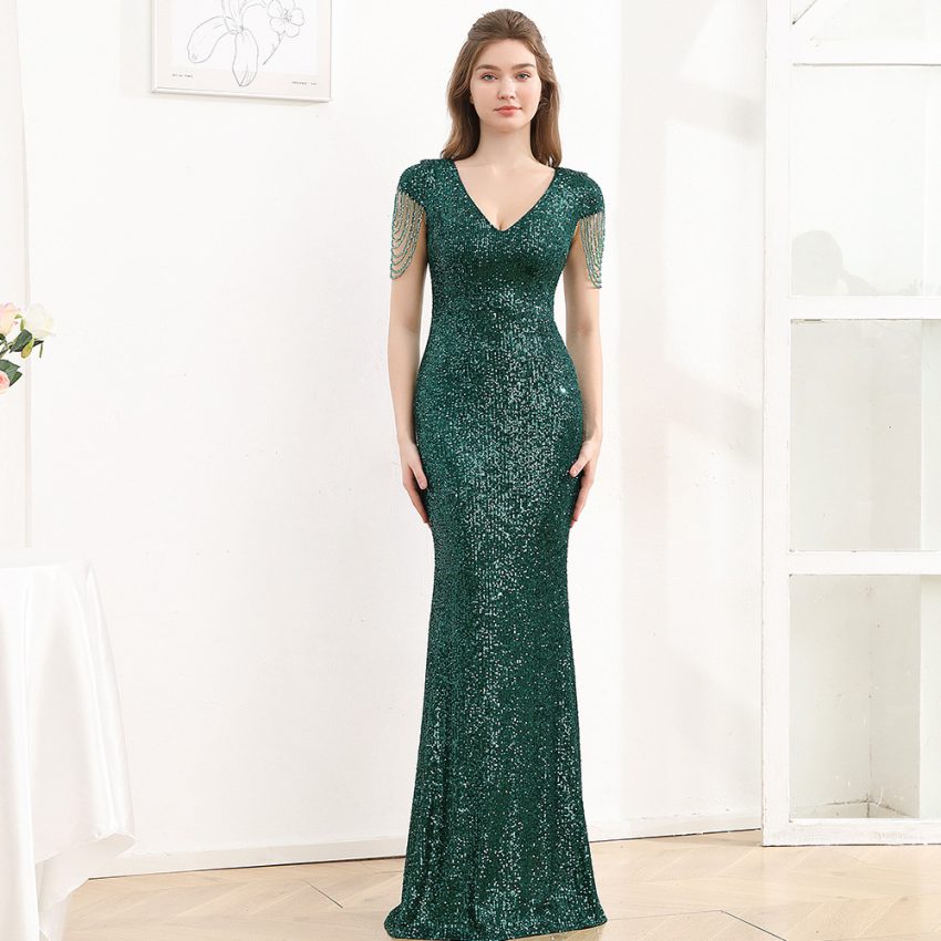 Sequined Slim Fit Slimming Long Dress Women