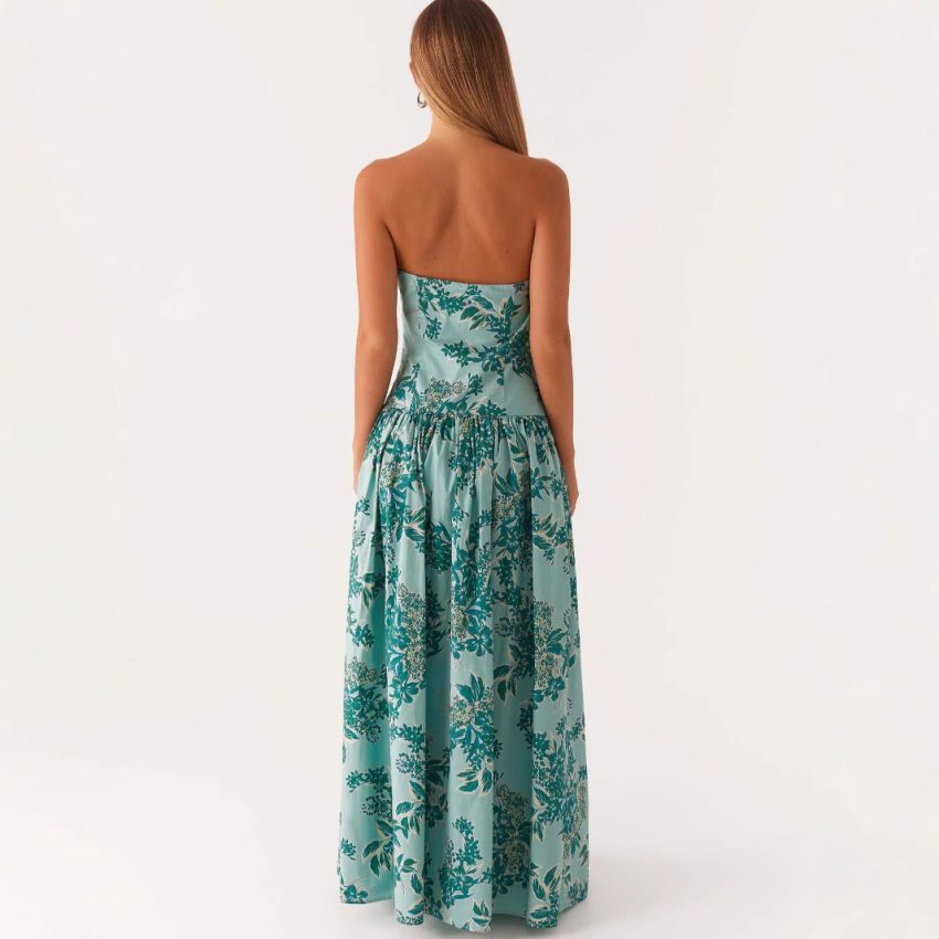 Fashion Tube Top Printed Long Dress Women