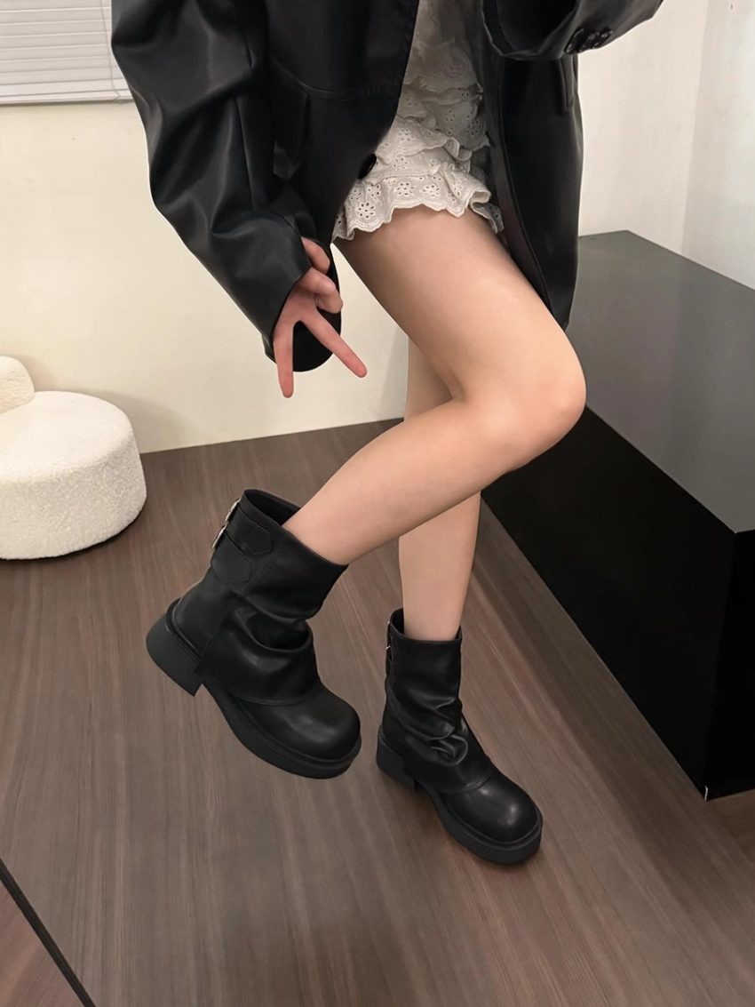 British Street Pleated Sleeve Slugged Bottom Boots