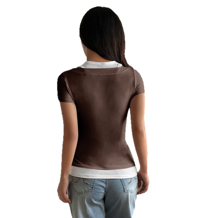 Button Slim Fit Short Sleeve Vest Women's T-shirt