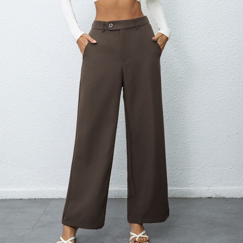 Ladies' New Fashionable And Elegant Temperament Casual Solid Color Button Wide Leg Suit Pants