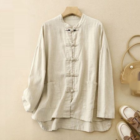 New Loose Ramie Chinese Shirt For Women