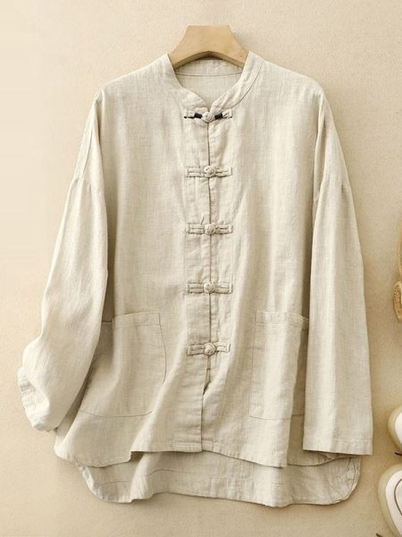 New Loose Ramie Chinese Shirt For Women