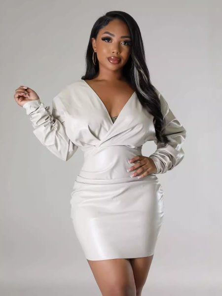 Fashion Women's High Elastic Leather Skirt Dress