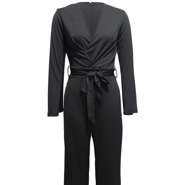 Women's Slim Fit V-Neck Long Sleeve Jumpsuit