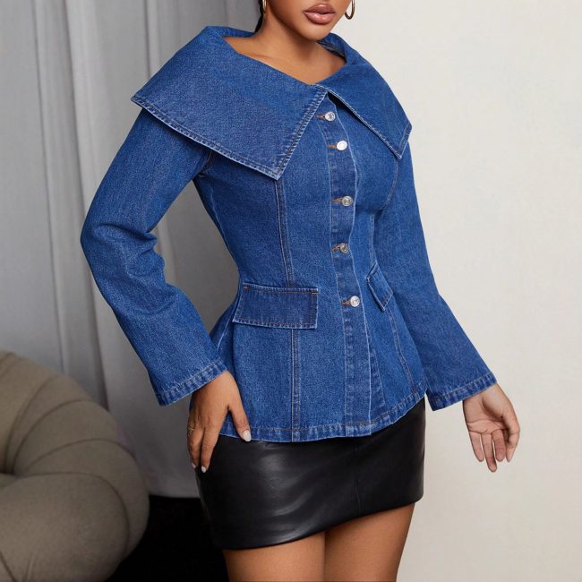 Elegant Sunburn Big Lapel Long Sleeve Denim Coat