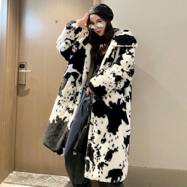 New Cow Pattern Winter Coat for Women
