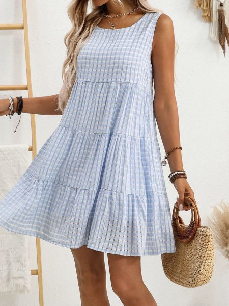 Women's Loose Casual Elegant Sleeveless Plaid Dress