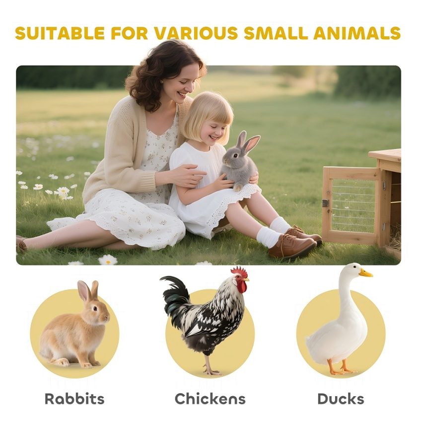 58inch Wooden Rabbit Hutch With Run, Removable Tray, Asphalt Roof, Lockable Doors And Ramp, Gray
