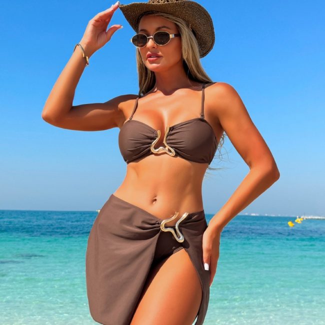 Women's Three-piece Solid Color Swimsuit