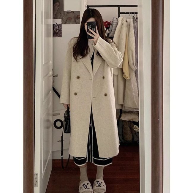 High-grade Gray Woolen Coat For Women Autumn