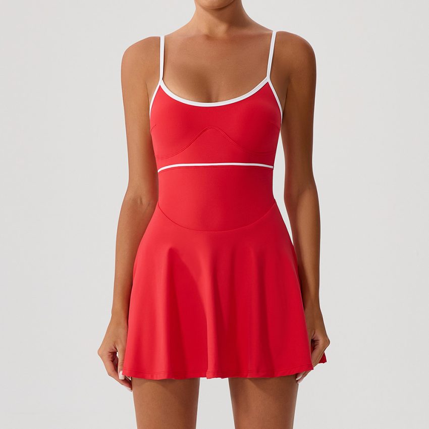 Contrasting-color Dress Intrazone Chest Pad Anti-exposure