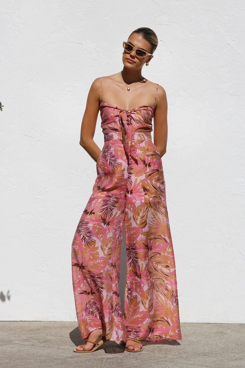 Stylish Floral Print Wrap Front Jumpsuit For Women - Casual Summer Romper With Adjustable Ties