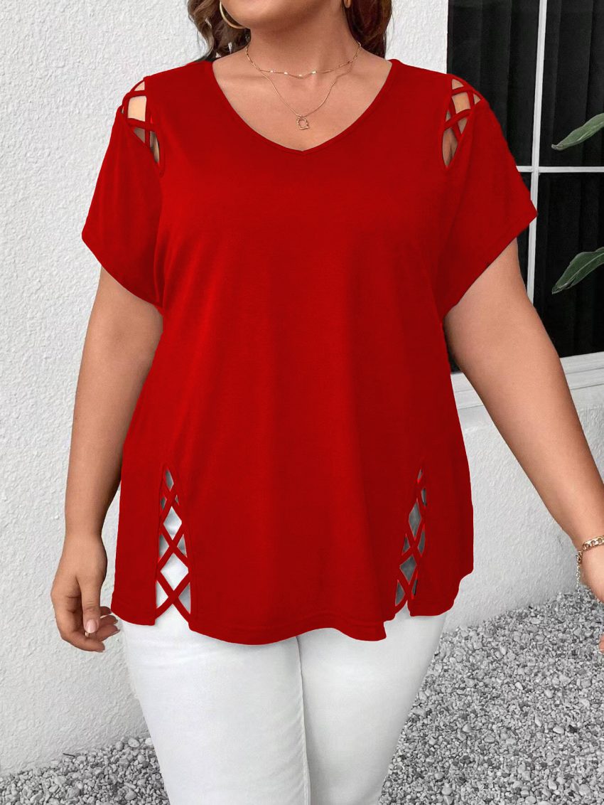 Women's European And American V-neck Cross-strap Short-sleeved T-shirt